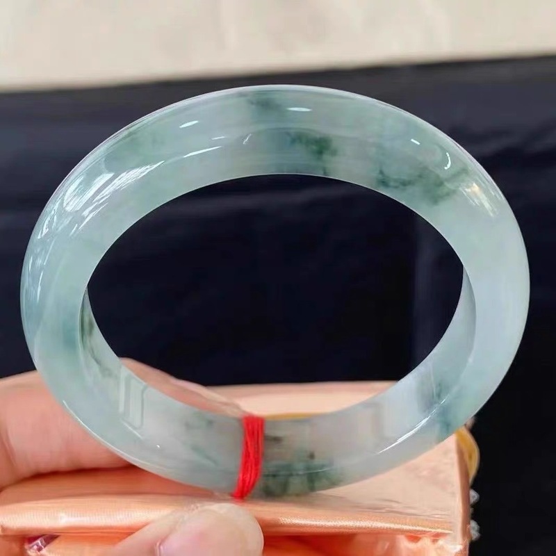 Bracelets - Myanmar jadeite with blue floral patterns,