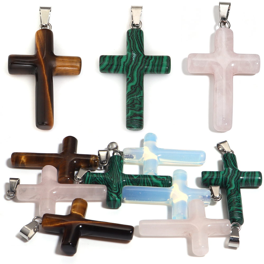 1PC Natural Stone Cross Shape  - Crystal Pendant Necklace Natural Stone review and price