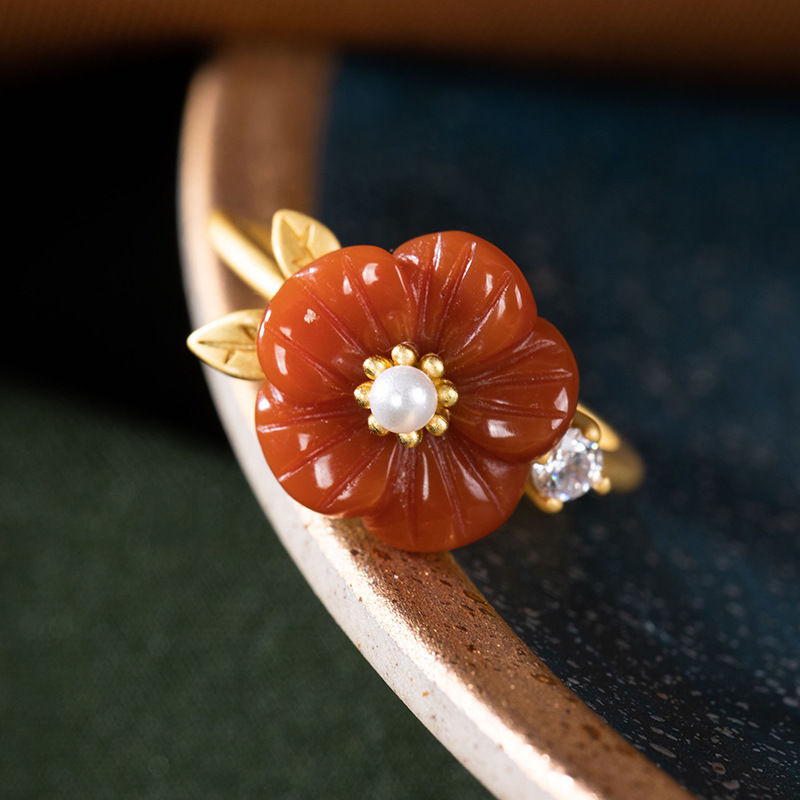 Red Natural Jade Flower Rings  - Rings review and price