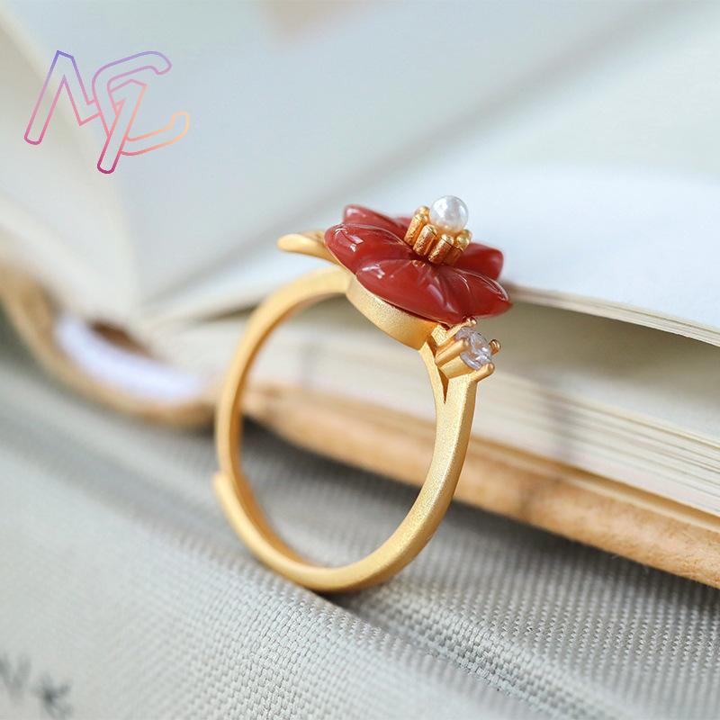 Red Natural Jade Flower Rings  - Rings review and price
