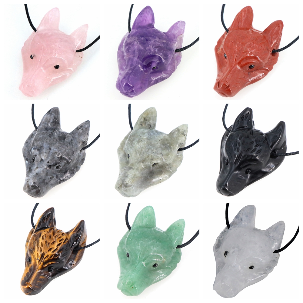 40mm Wolf Head Stone Pendant N - Crystal Pendant Necklace Natural Stone review and price