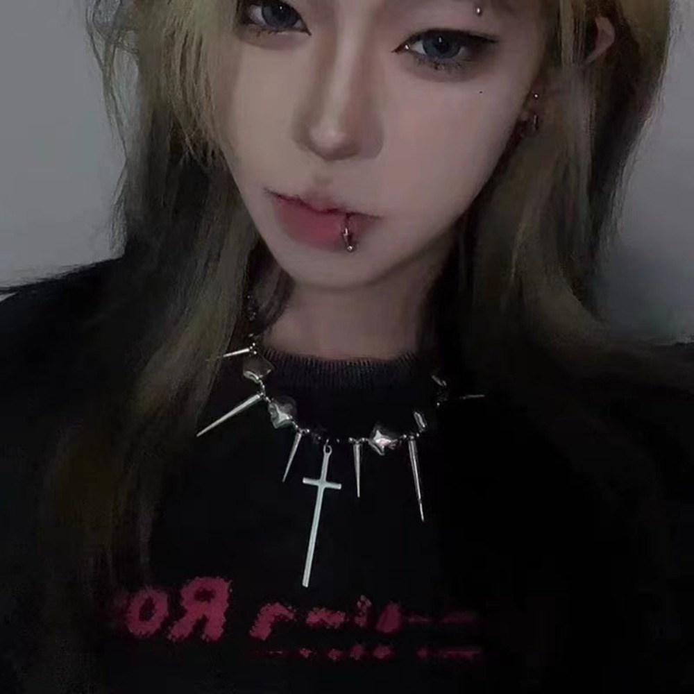 Y2k Subculture Spike Cross Riv - Goth Punk Spike Choker review and price
