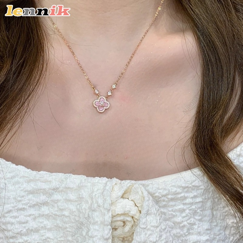 Pink Shell Necklace, Four Leaf - Layered Pendant Necklace Aesthetic review and price